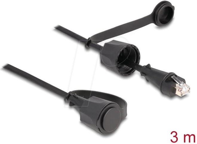 DELOCK 80168 - Patchkabel Cat.6 STP, mit Verschlusskappe, IP68, schwarz, 3 m