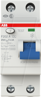 ABB F202A-2530 - Fehlerstromschutz-Schalter, Typ A, 25 A, 300 mA, 2-polig