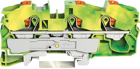 WAGO 2216-1307 - 3-Leiter-Schutzleiterklemme, mit Drücker 16 mm², grün-gelb