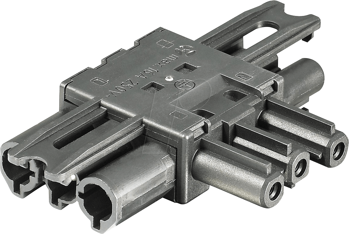 GST 18-3V 2F1-SW - T-Verteiler, 3-polig, sw, 1x Ein / 2x Aus, flach