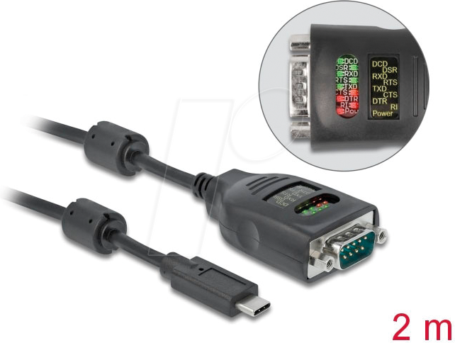 DELOCK 90414 - USB Konverter, C auf RS232, ESD, Status LEDs, 2 m