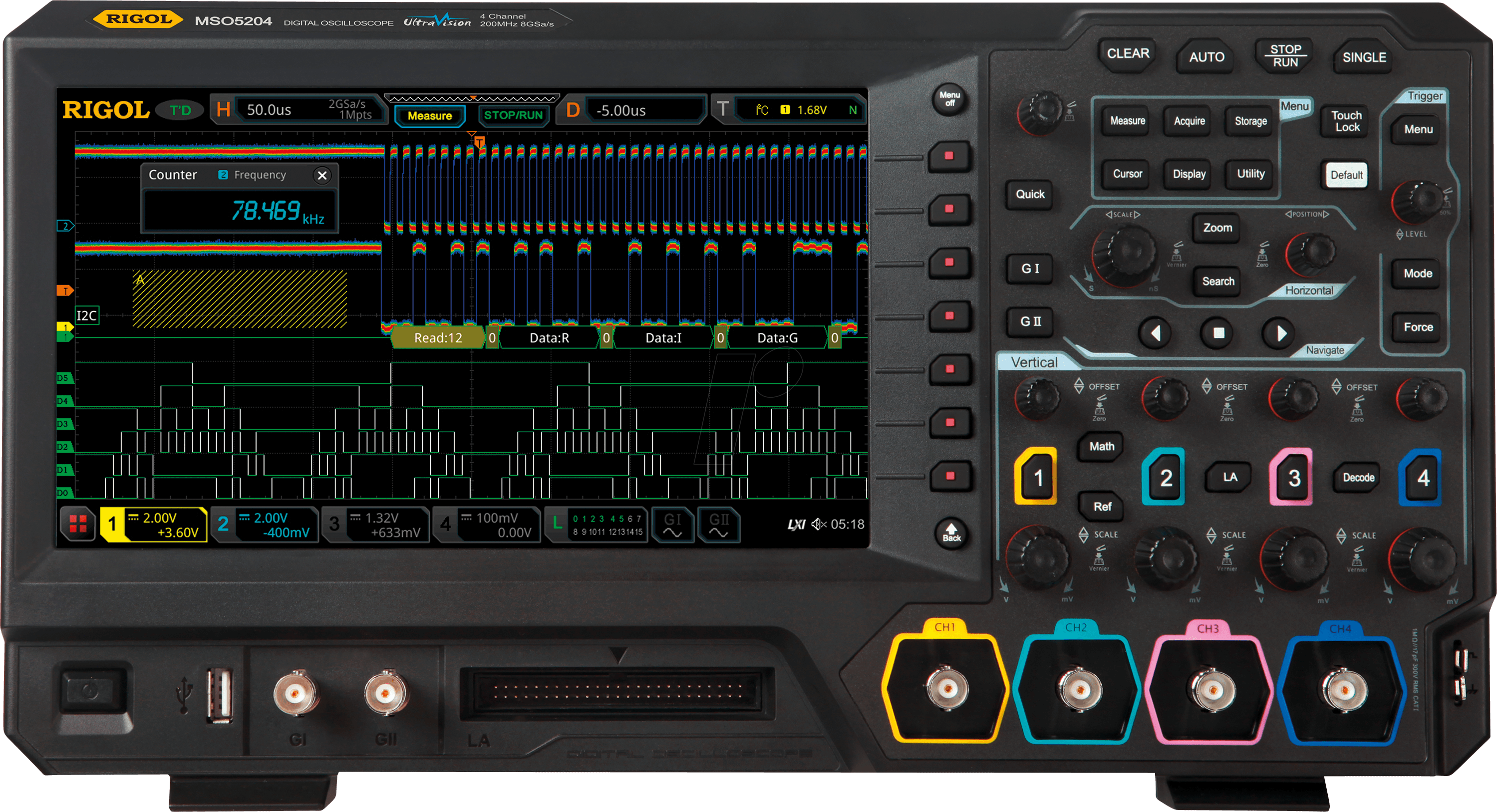RIGOL MSO5204 - Mixed-Signal-Oszilloskop MSO5204, 200 MHz, 4 Kanäle