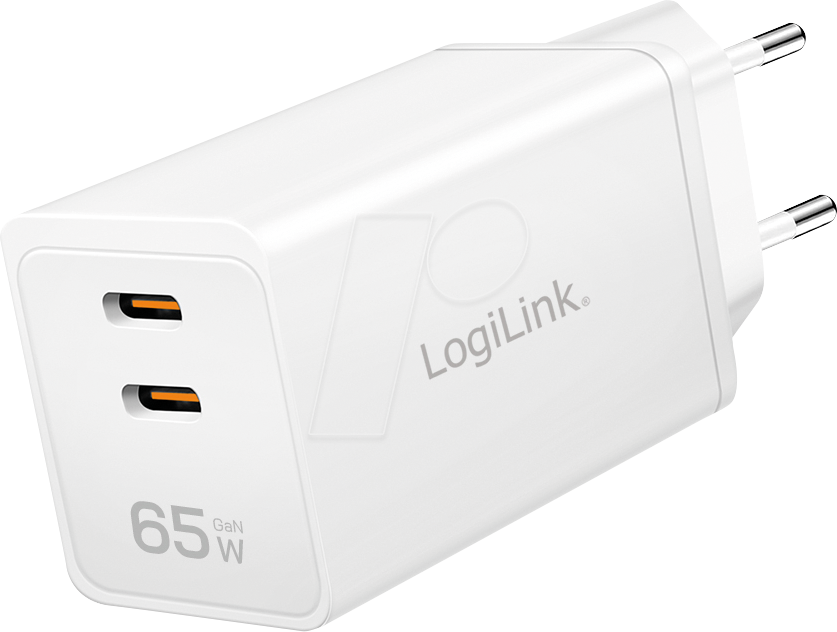 LOGILINK PA0367 - USB-Ladegerät, 65 W, 2x USB-C PD 3.0, QC 4.0, GaN, weiß