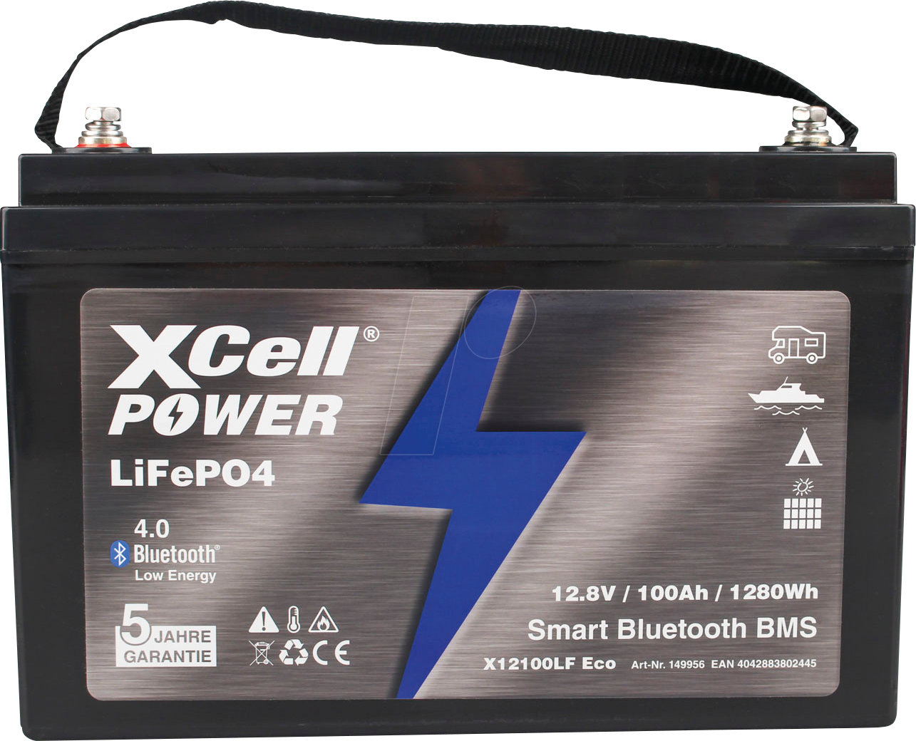 XCELL X12100LF - Lithium-Akku, LiFePO4, 12,8 V, 100 Ah, BT BMS