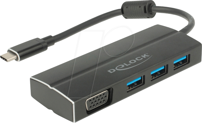 DELOCK 63932 - Adapter USB 3.1 Type-C > 3x USB-A + VGA