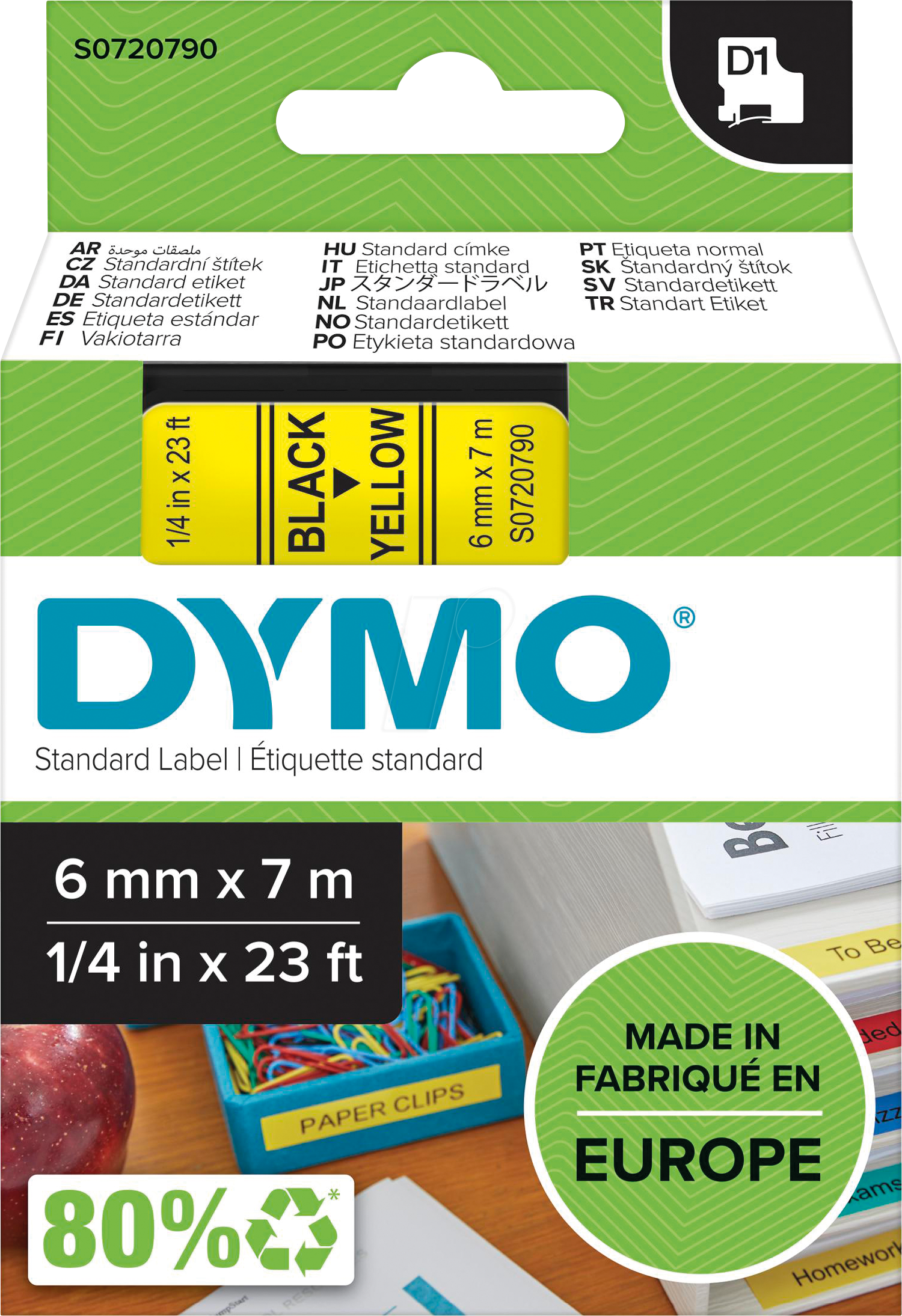 DYMO D1 43618 - DYMO D1 Schriftband, 6mm, schwarz/gelb