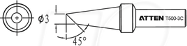 ATTEN T500-3C - Lötspitze, 3,0 mm, meißelförmig, schräg