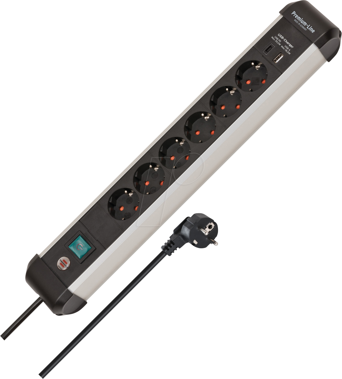 BRE 1391030611 - Premium-Alu-Line Steckdosenleiste, 6-fach, 3 m Kabel, Aluminium