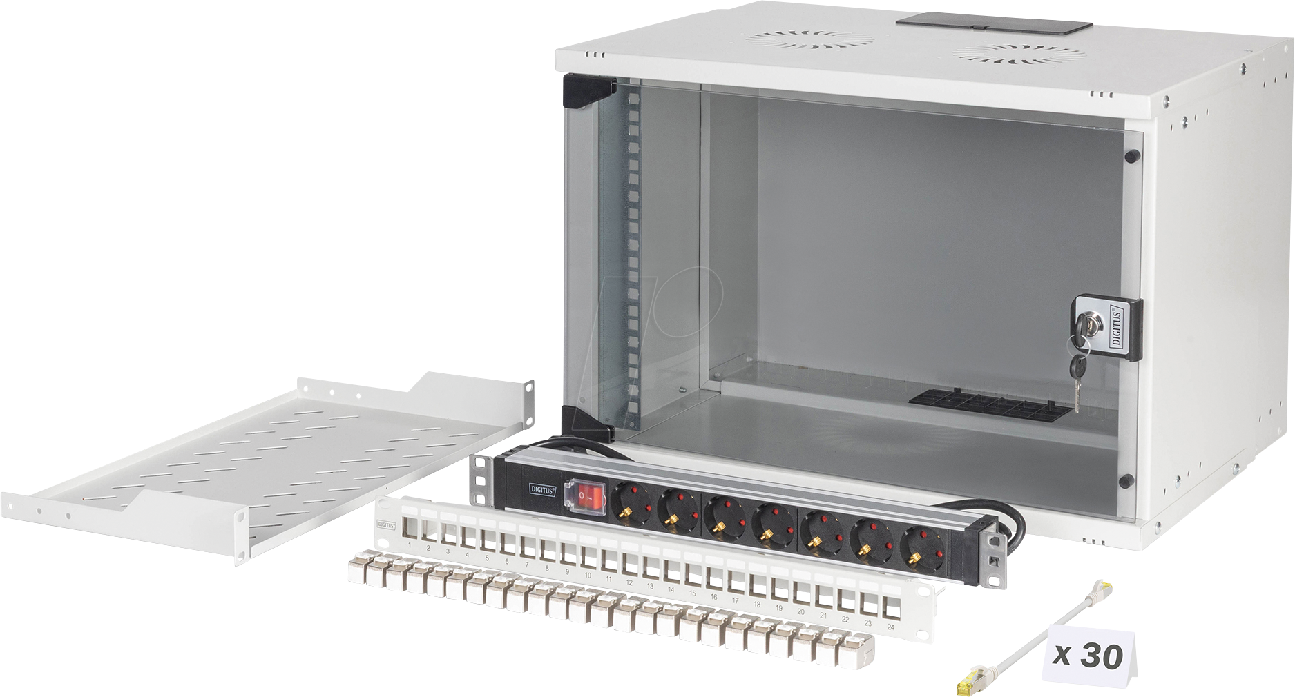 DIGI DN-49202SET - 19'' Wandgehäuse, 7HE, 400 mm Tiefe, grau, Set