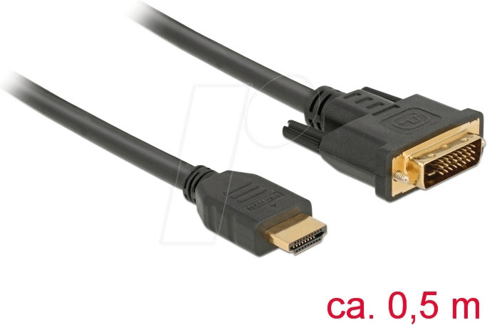 DELOCK 85651 - Kabel DVI 24+1 Stecker > HDMI-A Stecker 0,5m