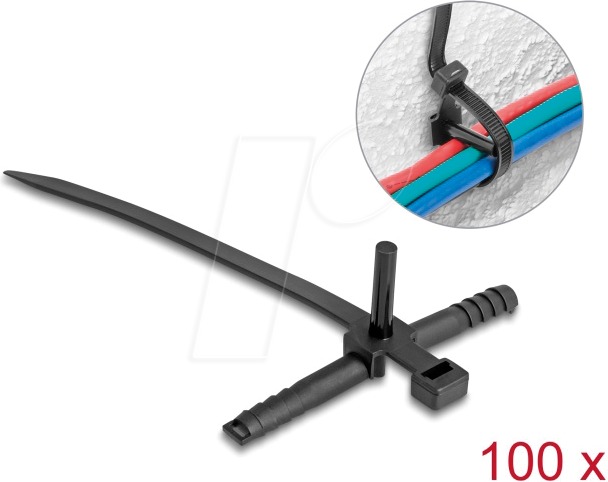 DELOCK 18914 - Kabelbinder mit Dübel L 150 x B 7,0 mm schwarz 100 Stück