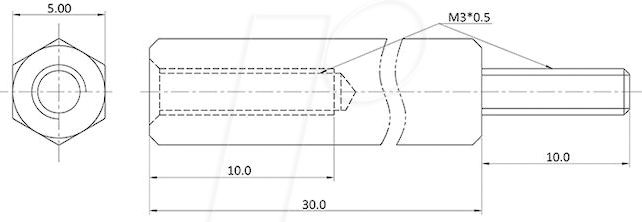 ECON D3X30A5MH - Abstandsbolzen Messing M3 30 mm Innen/Außen 100St.