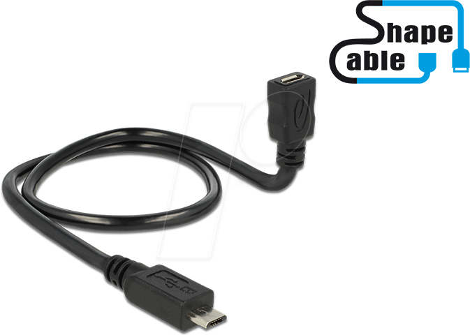 DELOCK 83925 - USB 2.0 Kabel, Micro B Stecker auf Micro B Buchse, Shape, 0,5 m