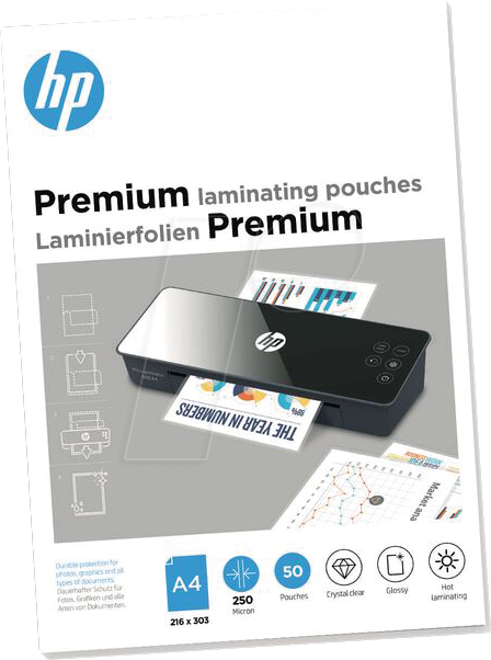 HP PLA9125 - Laminierfolien, Premium, DIN A4, 250 mic, 50 Stück