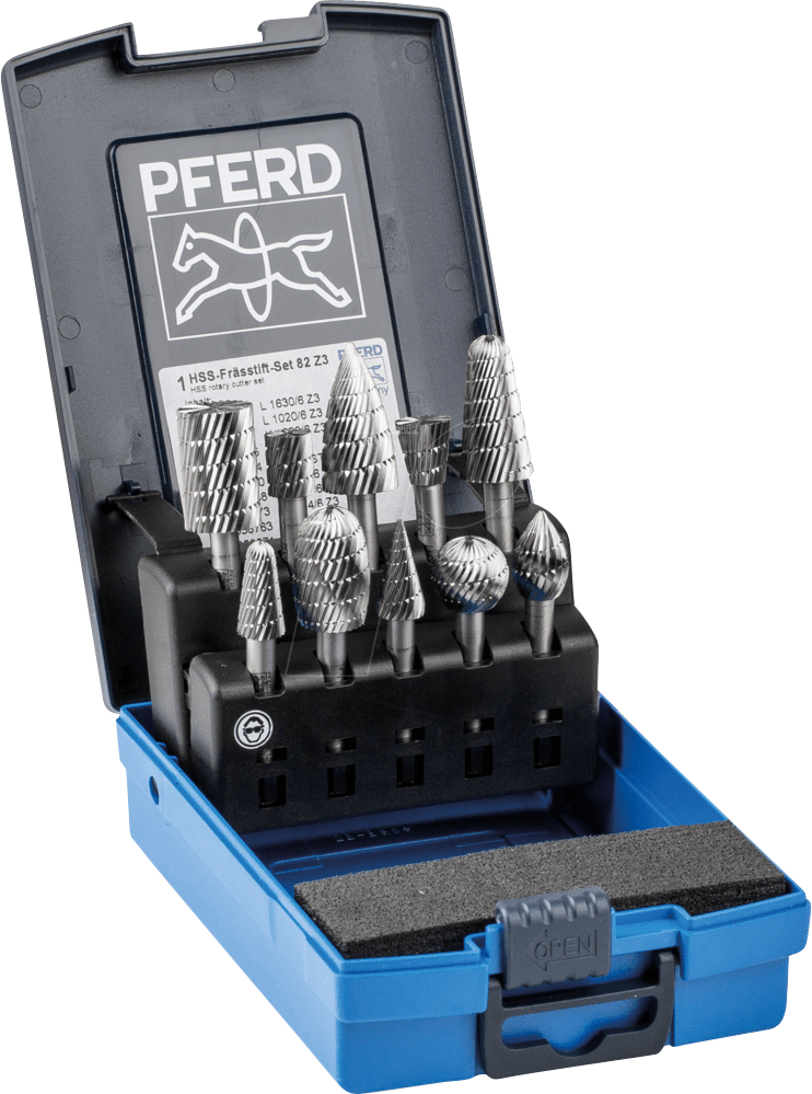 PFERD 22900823 - Frässtift Set,10-tlg, Zahnung 3, Ø 16/12/10mm, Schaft-Ø 6mm