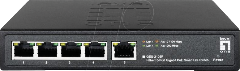 LEVELONE GE2105P - Switch, 5-Port, Gigabit Ethernet, PoE+