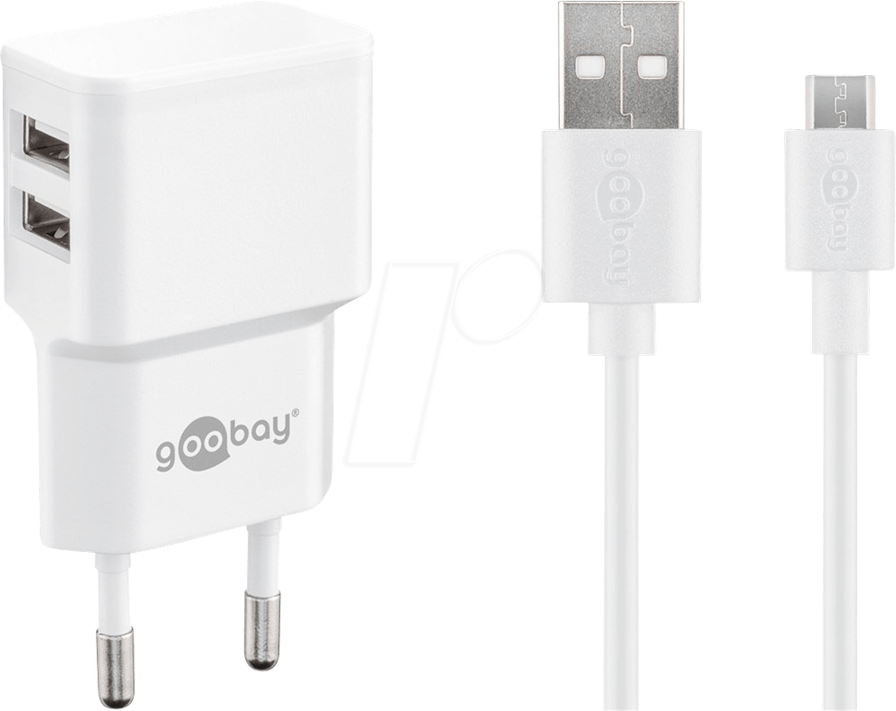 GOOBAY 44985 - USB-Ladegerät, dual, 5 V, 2,4 A, microUSB, weiß