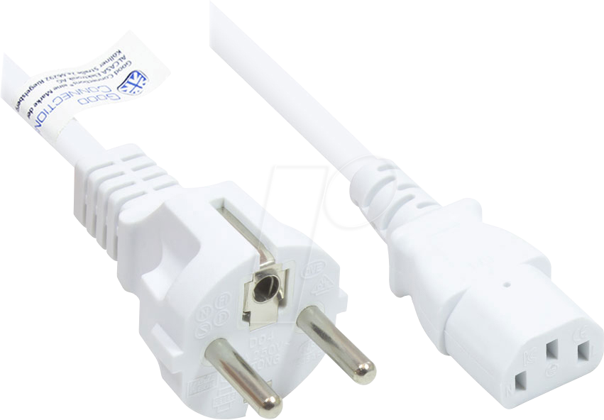 GC P0030-W010 - Netzkabel Typ E+F CEE 7/7 auf C13 , weiß, 0,75 mm², 1 m