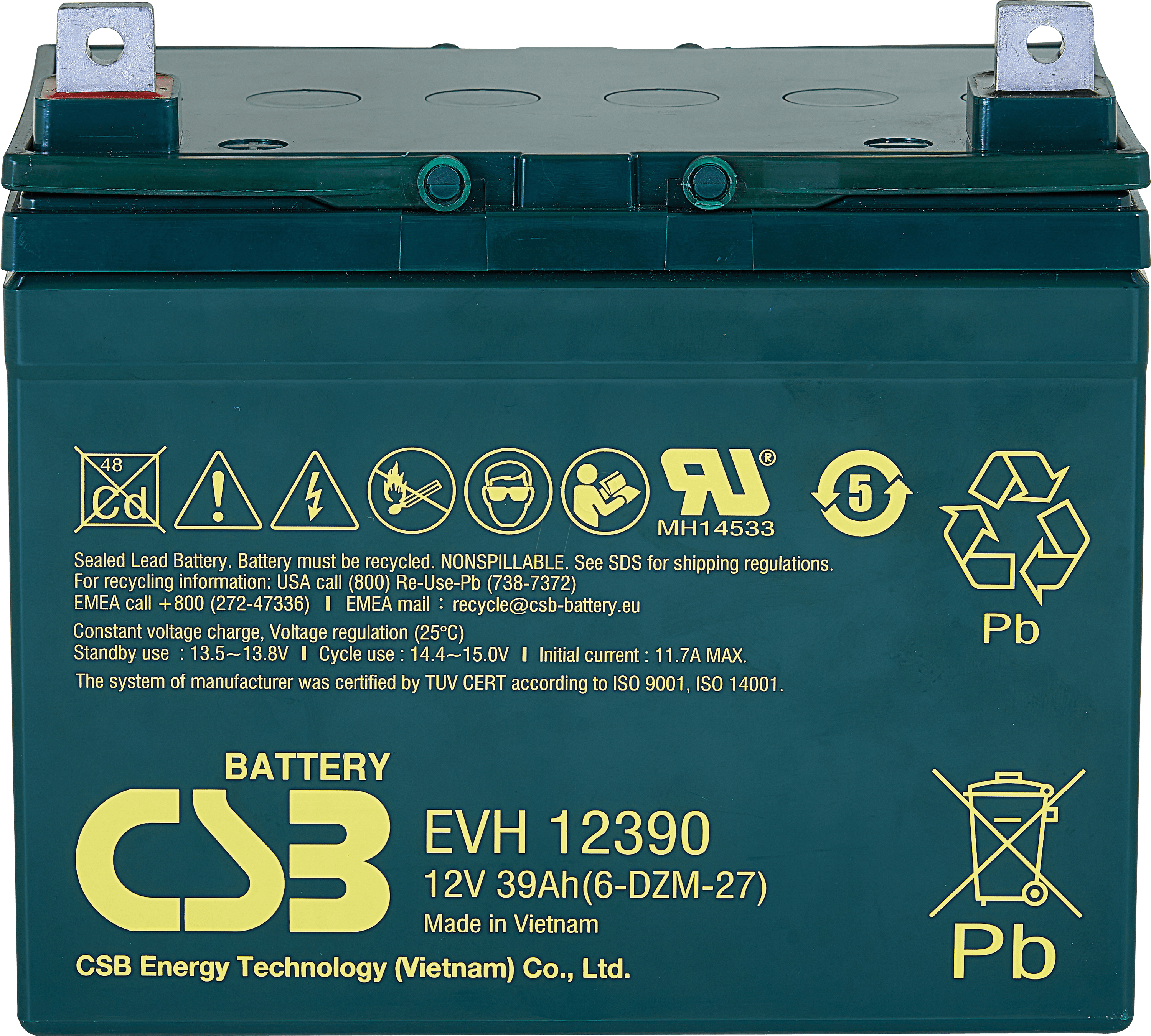 CSB EVH12390 - Blei-Vlies-Akku, 12 V, 39 Ah, zyklenfest