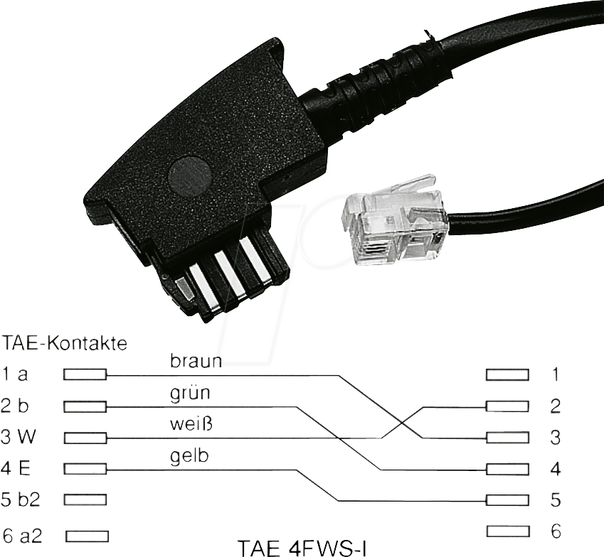 TAE 4FWS-I 10M - TAE Anschlusskabel, F Stecker / Modular Stecker, 10m