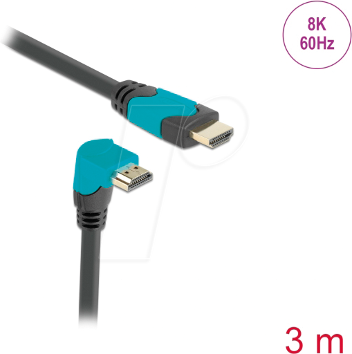 DELOCK 86993 - HDMI Kabel Stecker gerade zu 90° unten gewinkelt 48 GBit/s, 3 m