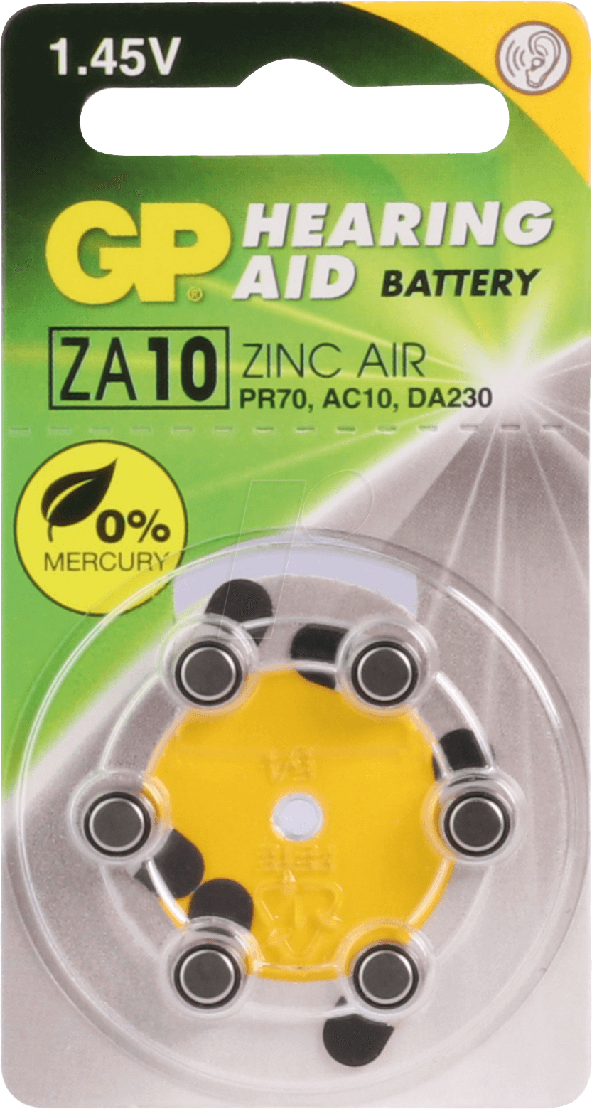 Thumbnail - GP V10 D6 - Hörgerätebatterie, Zink-Luft, 5,80x3,60 mm, Aid 10, 6er-Pack