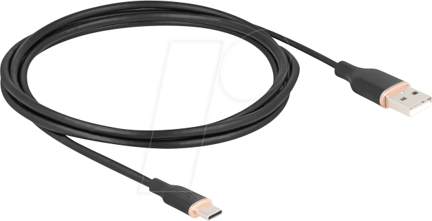 DELOCK 81227 - USB 2.0 Kabel, A Stecker > C Stecker, Silikon, schwarz, 2,5 m