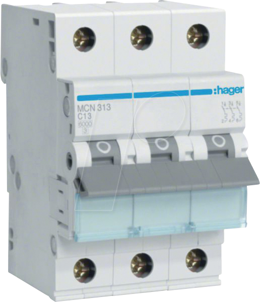 HAGER MCN313 - Leitungsschutzschalter 3 polig 6kA C-Charakteristik 13 A 3 Modul