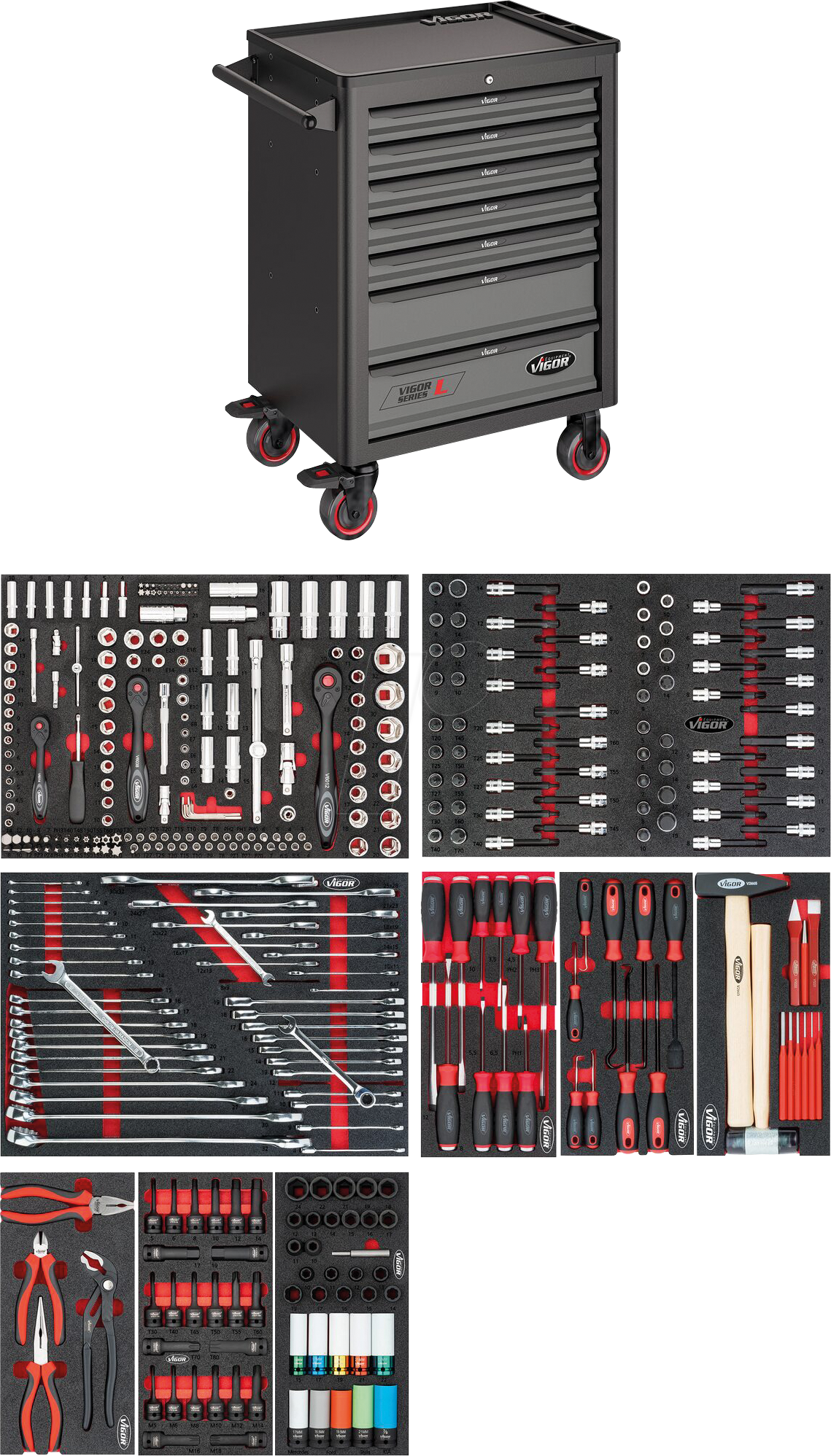 VI 1901/376 - Werkstattwagen, 7 Schubladen, bestückt, 376-teilig