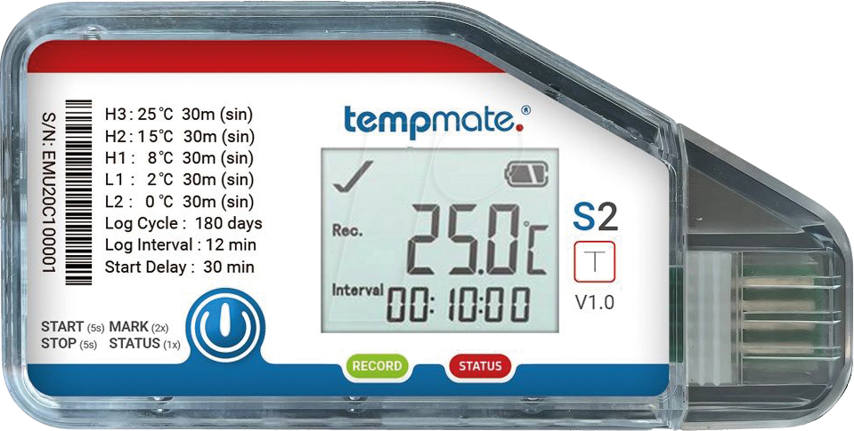 TEMPMATE S2H-000 - Einweg-Datenlogger, TEMPMATE.®-S2TH, IP52