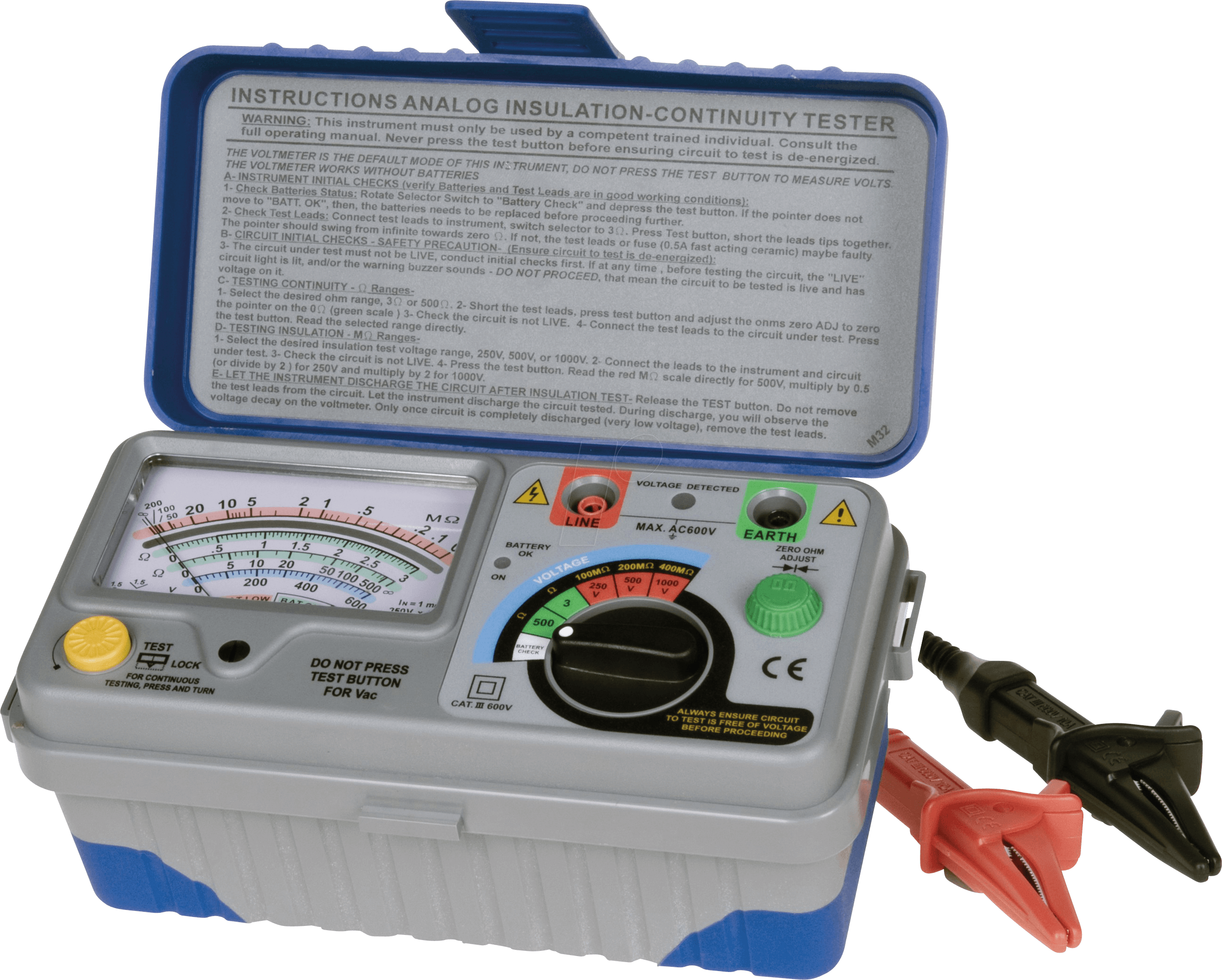 PEAKTECH 2675 - Isolationsmessgerät, analog, 1000 V, 400 MO