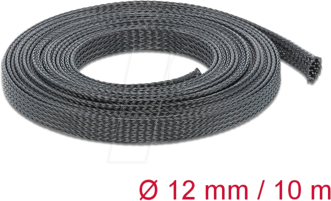 DELOCK 18902 - Geflechtschlauch, dehnbar, 10 m x 12 mm, schwarz