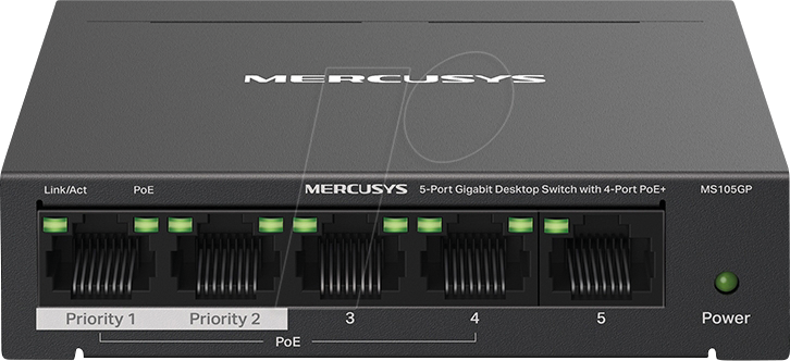 MSYS MS105GP - Switch, 5-Port, Gigabit Ethernet, PoE+