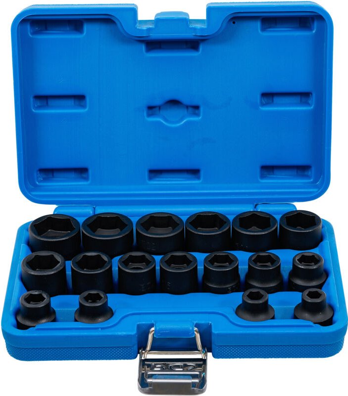 Kraft-Steckschlüssel-Einsatz-Satz Sechskant, extra flach Antrieb Innenvierkant 12,5 mm (1/2') sw 8 - 24 mm 17-tlg.