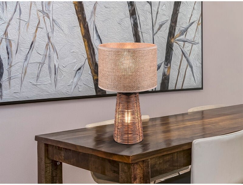 Tischleuchte straw aus Naturmaterial Rattan Braun, Höhe 40cm