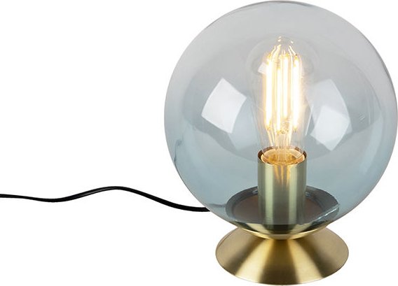 Art Deco Tischlampe Messing mit blauem Glas - Pallon