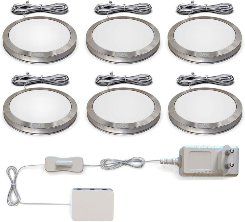 B.k.licht - Unterbauleuchte - 1,8W, 170lm, 6er Set, led, Schalter, Stecker, warmweiß, silber