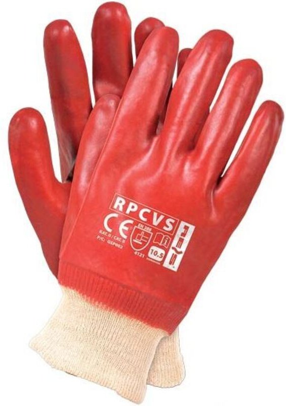 Thumbnail - Pvc-Beschichtete Schutzhandschuhe Rpcvs, Hugo, Gr103, Polyred - 12 Paar - Rek Gu 412