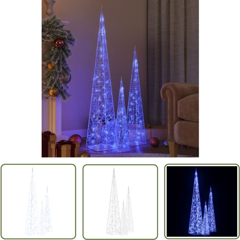 The Living Store LED-Leuchtkegel-Set Acryl Deko Blau 60/90/120cm - LED-Beleuchtung - Weihnachtsdeko - Leuchtspirale - Ou...