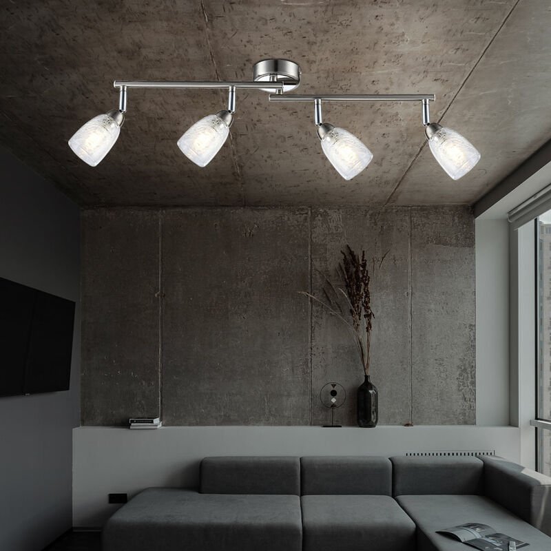 Deckenleuchte Wohnzimmerlampe Spotleiste Chrom Deckenlampe Esszimmer, bewegliche Glasspots in Crackle-Design, 4x LED 3W ...