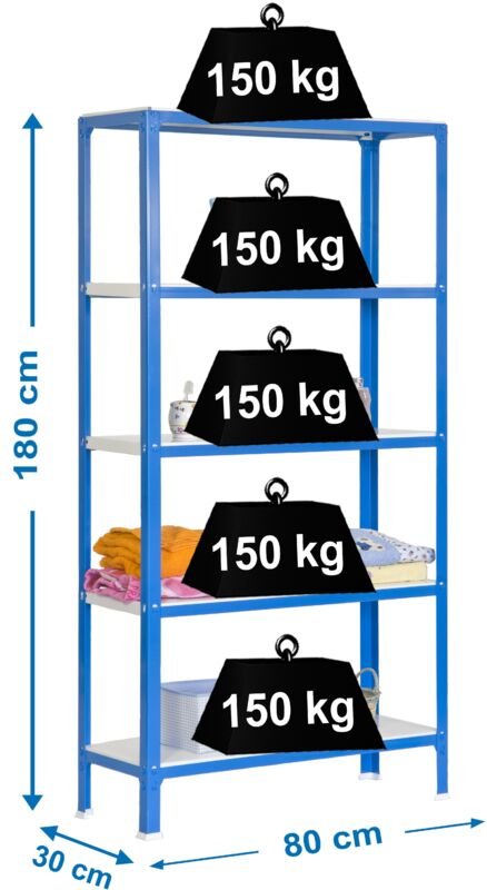 Simonrack Metallregal 5 Böden Blau und Weiß