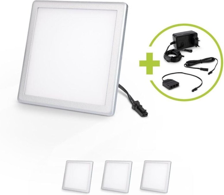 LED Mini Panel eckig 3W 12V IP20 100mm x 100mm - Lichtfarbe: Warmweiß 3000K - Anzahl: 4x