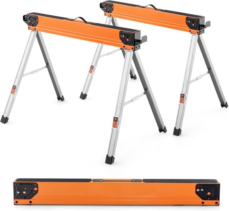 COSTWAY 2er-Set Sägeböcke Klappbar, Tragbare Arbeitsböcke bis 500 kg belastbar, Sägebock mit Griff, robuste Metall-Sägeh...