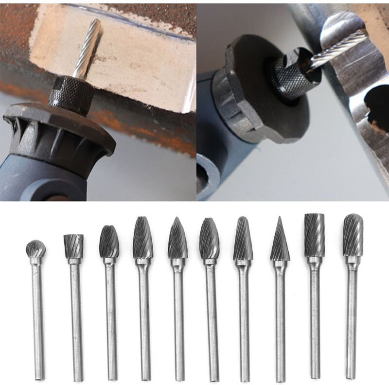 Ugreat - 10-teiliges 1/8-Zoll-Wolframkarbid-Einzelschnitt-Rotationsfräser-Set