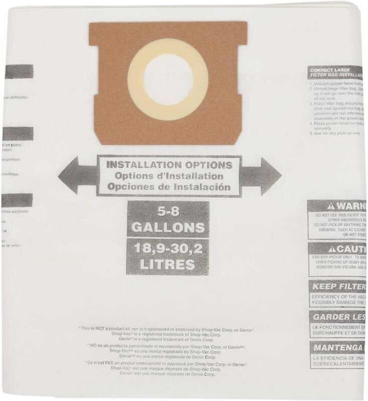 6-teiliger Universal-Staubbeutel für Trockensauger, passend für 5-20 Gallonen Werkstattsauger