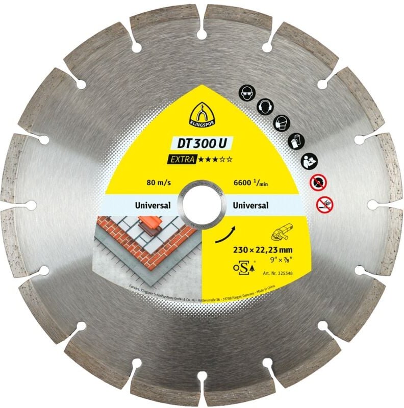 Klingspor DT 300 U Diamanttrennscheiben, 180 x 2 x 22,23 mm 13 Segmente 38,1 x 2 x 7 mm, Standardverzahnung