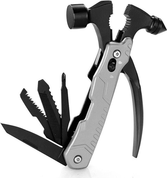 Multifunktionshammer, 14-in-1 tragbares Edelstahl-Multitool, kompakte Mehrzweckwerkzeuge mit Hammerzange Schraubendreher...