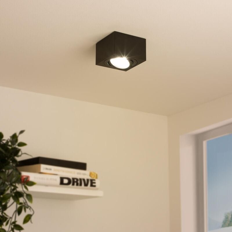 Thumbnail - Flacher Aufbaustrahler eckig schwenkbar Deckenleuchte - Farbe: schwarz - LED Leuchtmittel: 5W Warmweiß 230V 60°