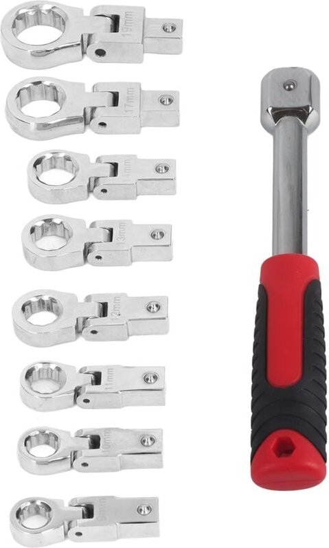 9-teiliger austauschbarer Ratschenschlüssel, Steckschlüsselsatz aus Chrom-Vanadium-Stahl mit eingravierten Spezifikation...