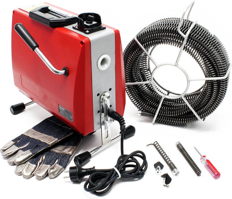 Profi Rohrreinigungsmaschine 390W 400 U/min inkl. 6 Spiralen ø 16mm & umfangreichem Zubehör
